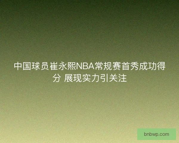 中国球员崔永熙NBA常规赛首秀成功得分 展现实力引关注
